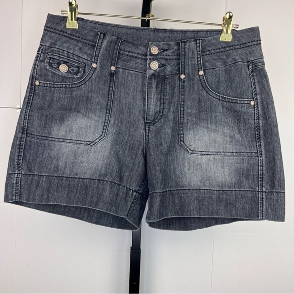 JW Denim Shorts Juniors 3 Dark Wash Cuffed Stretch Mid Rise Y2K 90s Jean Shorts